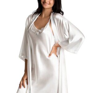 NWT Linea Donatella Mrs Satin Wrap Bridal Robe Chemise Nightgown Set L